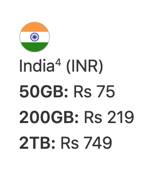 iCloud storage plans shown on an iPhone