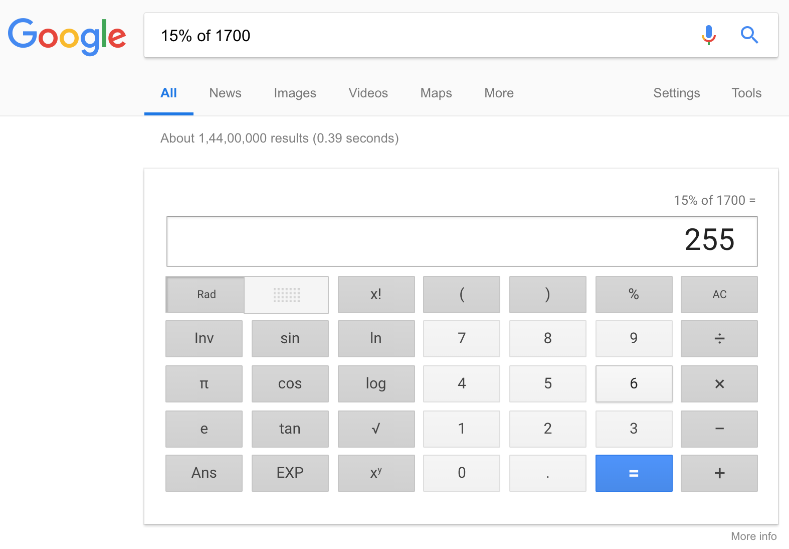 Google search box used as a calculator