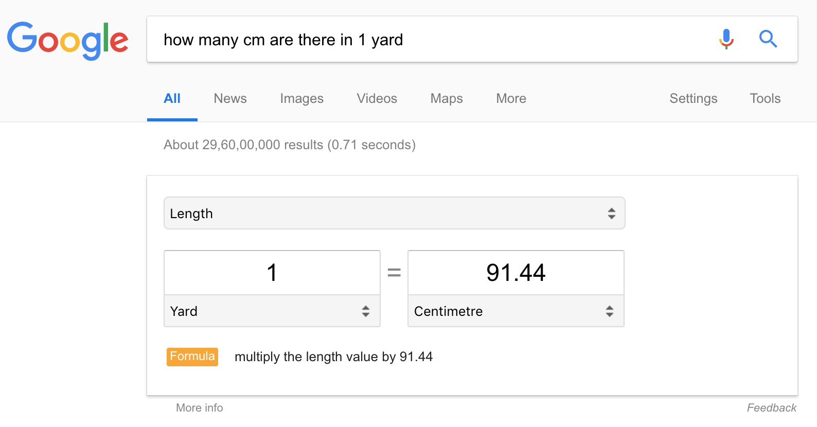 Google converting units of measurement