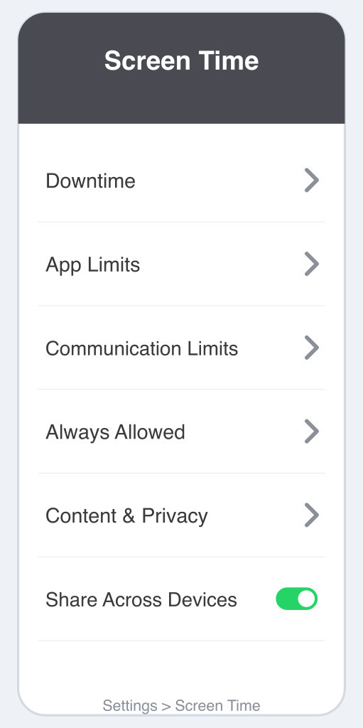 The Screen Time settings screen on an iPhone