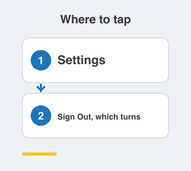 Where to tap: Settings then Sign Out, which turns
