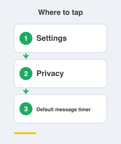 Where to tap: Settings then Privacy then Default message timer