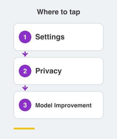 Where to tap: Settings then Privacy then Model Improvement