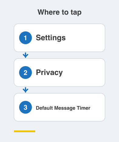 Where to tap: Settings then Privacy then Default Message Timer