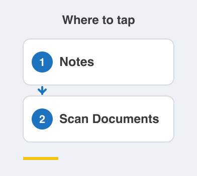 Where to tap: Notes then Scan Documents